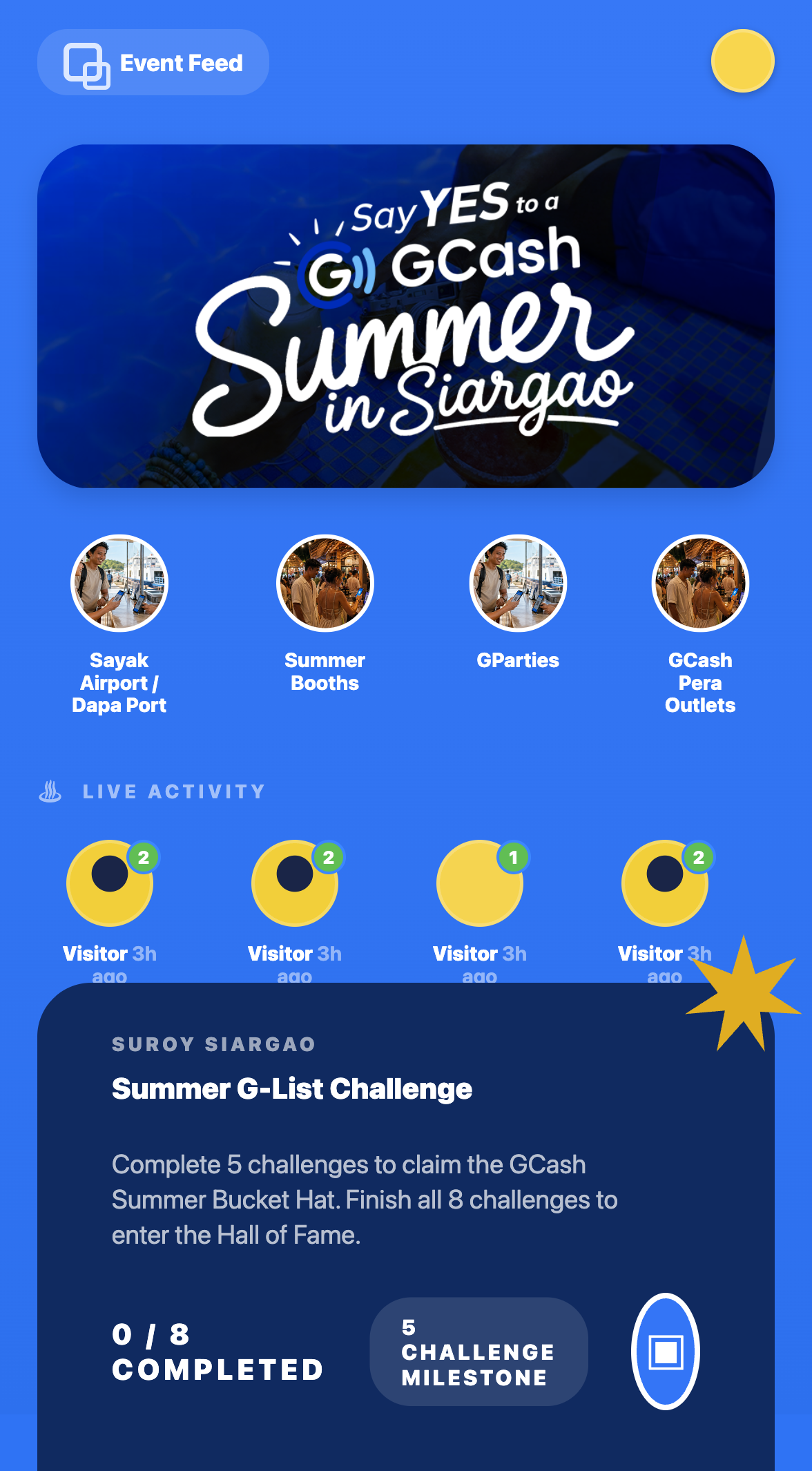 GCash event feed with live activity