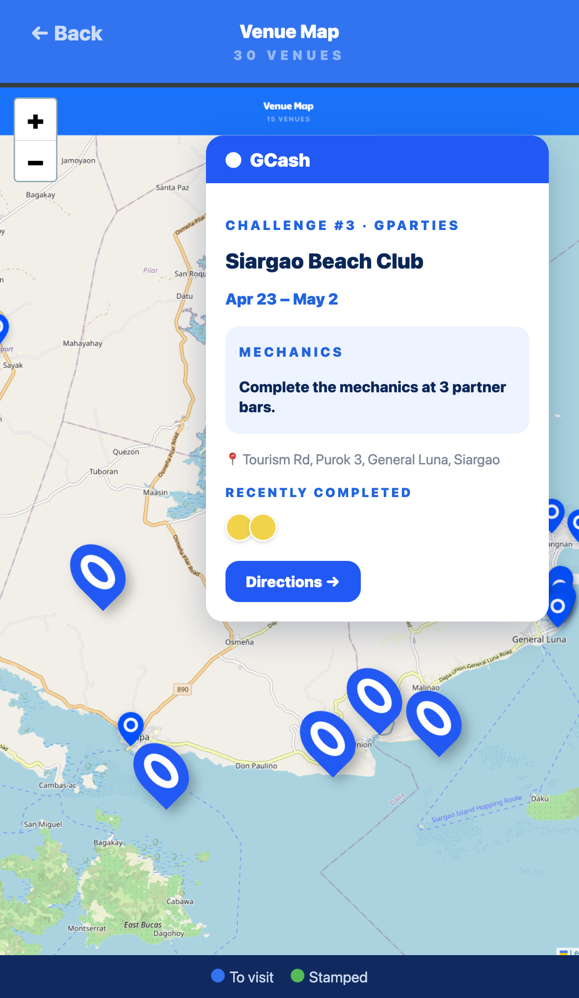 GCash venue map with partner location details